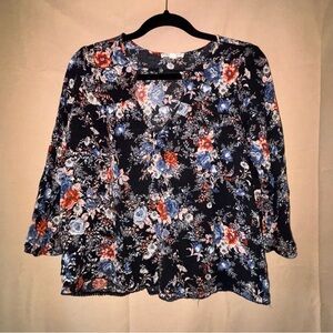 American Eagle Outfitters Black Floral 3/4 Sleeve Blouse